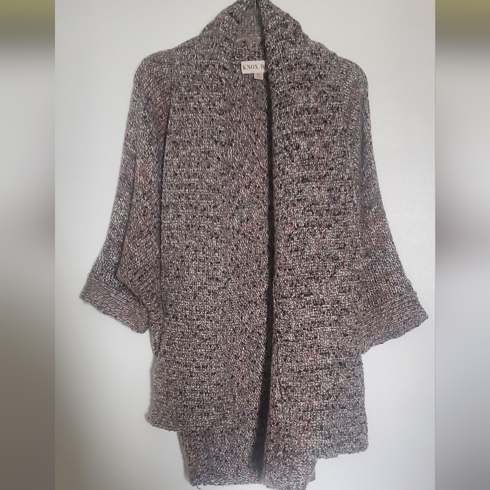 Knox Rose 3/4  Dolman Sleeve Chunky Knit Shawl Collar Open Cardigan Sweater XS